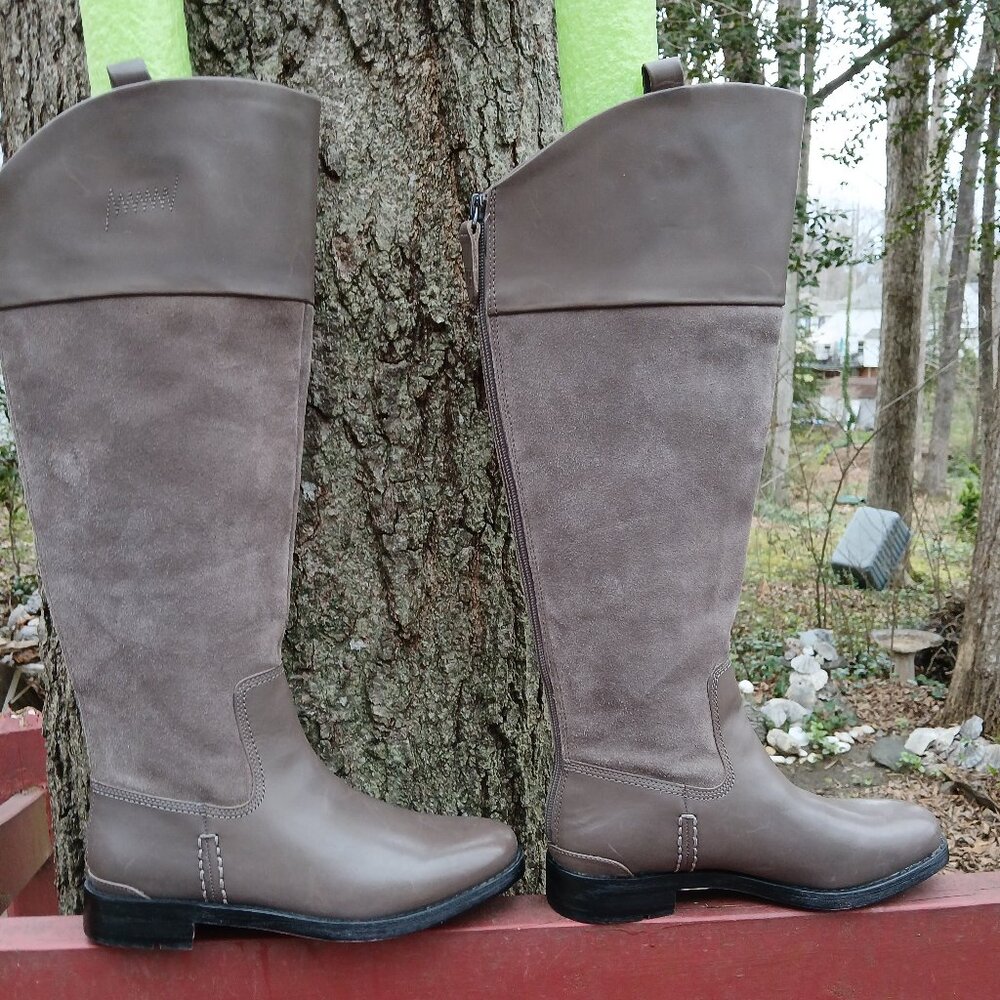 Franco Sarto Meyer2 Taupe Leather/Suede Knee-High Boots 6.5 M